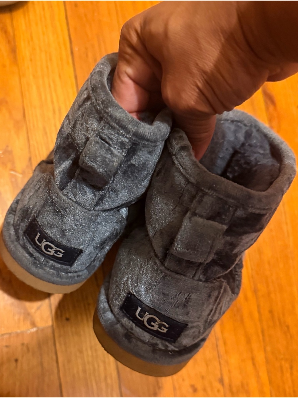 UGG Kids Charcoal Gray Plush Slip-On Booties